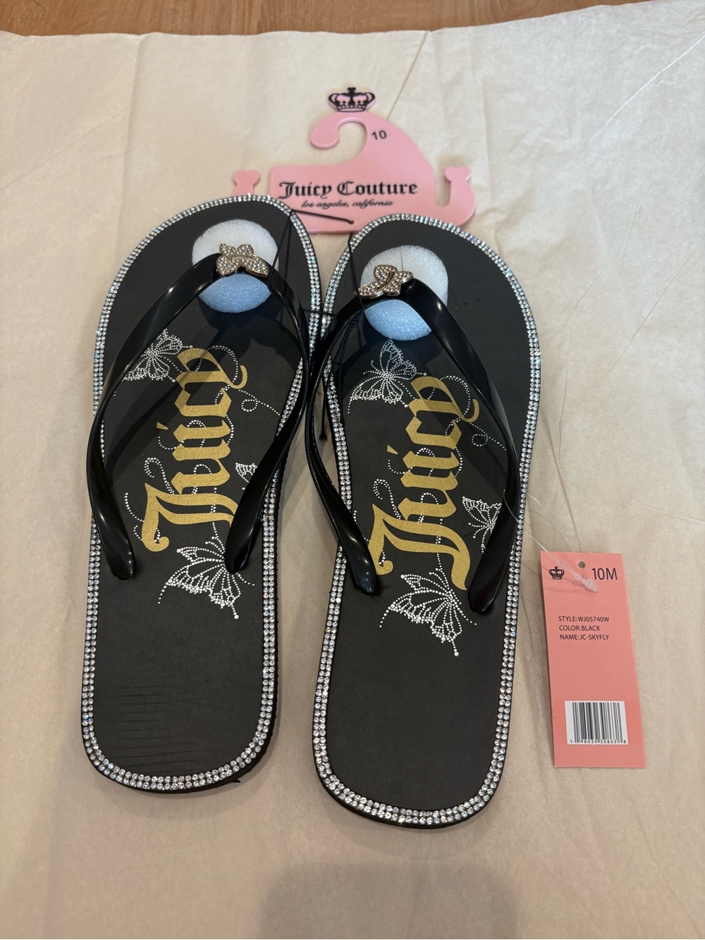 NEW Juicy Couture Black Rhinestone Flip Flops size 10